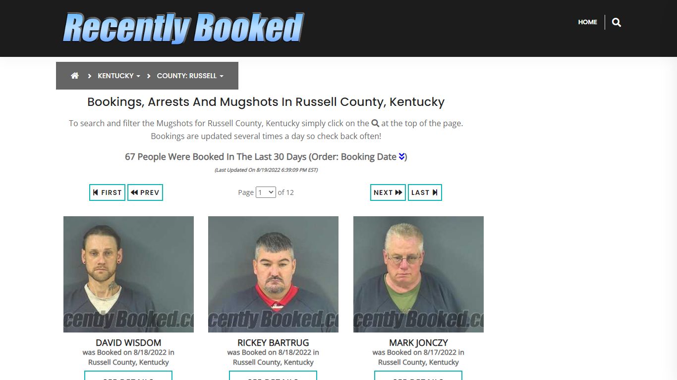 Bookings, Arrests and Mugshots in Russell County, Kentucky